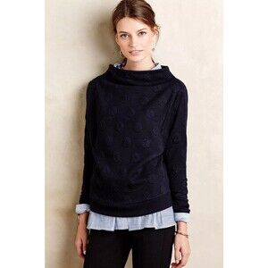 Anthropologie Postmark Small Dotted Funnelneck Pullover Navy Blue Sweater Womens